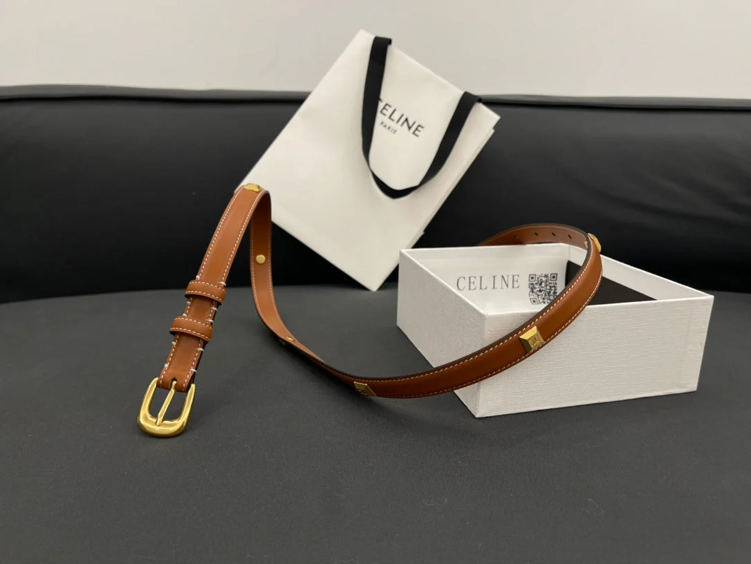 CL SMALL 18 MM TRIOMPHE BELT IN TAURILLON BRONZE BROWN LEATHER GOLD HARDWARE