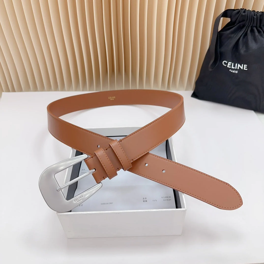 LARGE WESTERN 35 MM BELT BRONZE BROWN CALFSKIN SILVER HARDWARE