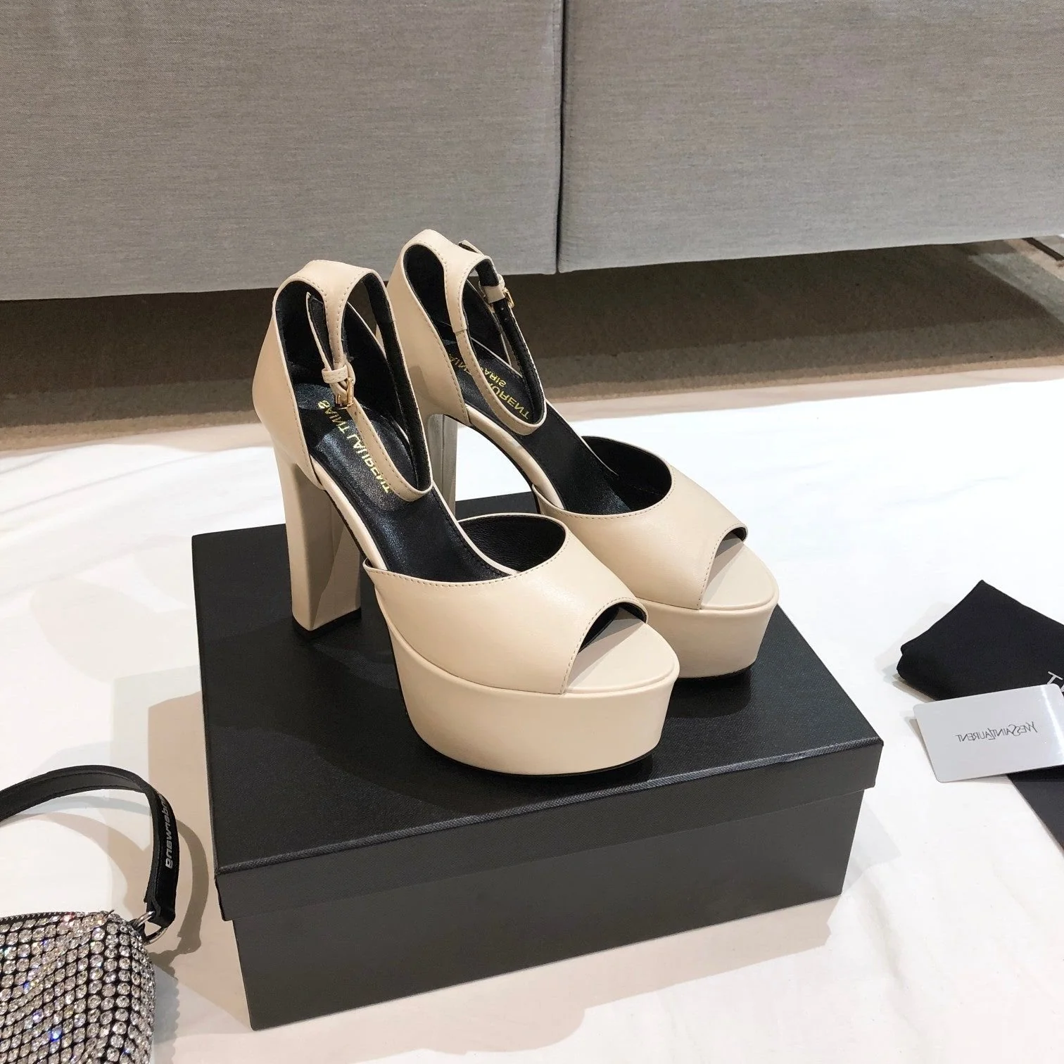 SL JODIE 135 PLATFORM SANDALS CREAM CALFSKIN