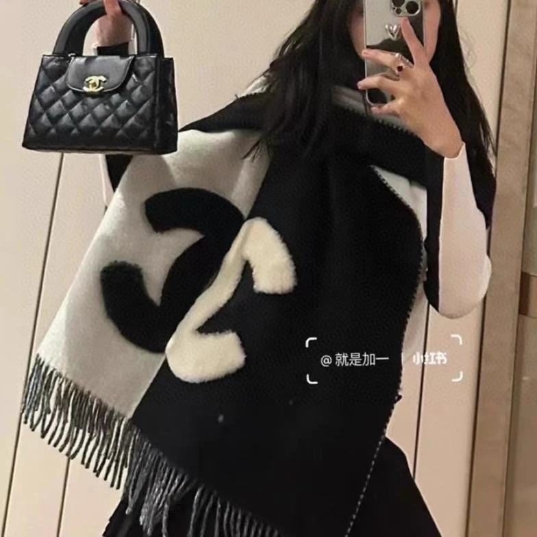 SCARF 200 CM IN BLACK MIX HARBOR GRAY CASHMERE AND WOOL 399797