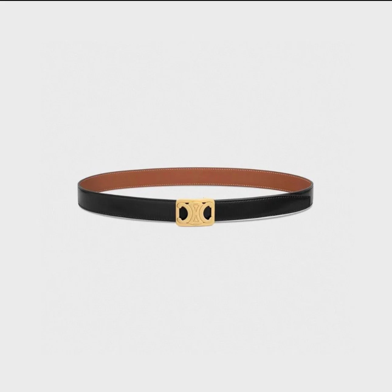 CL MEDIUM 25 MM REVERSIBLE FRAMED TRIOMPHE BELT BLACK AND BRONZE BROWN CALFSKIN GOLD HARDWARE