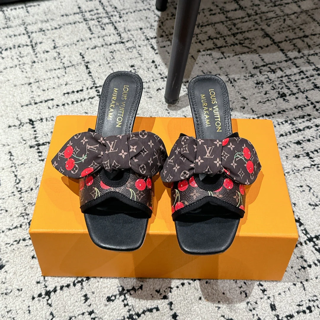 LV CHERRY HIGH HEELS 25S IN DARK BROWN AND BLACK CALFSKIN WITH BOW STYLE 10