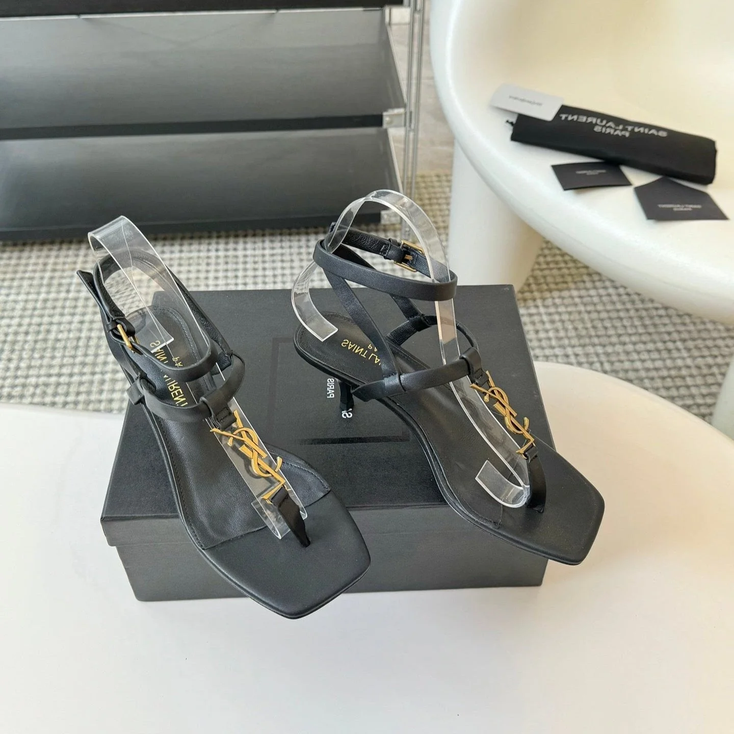 SL CASSANDRA MID-HEEL SANDAL BLACK CALFSKIN