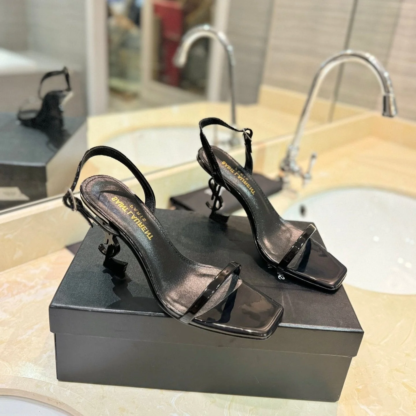 SL OPYUM SANDALS 80 BLACK CALFSKIN