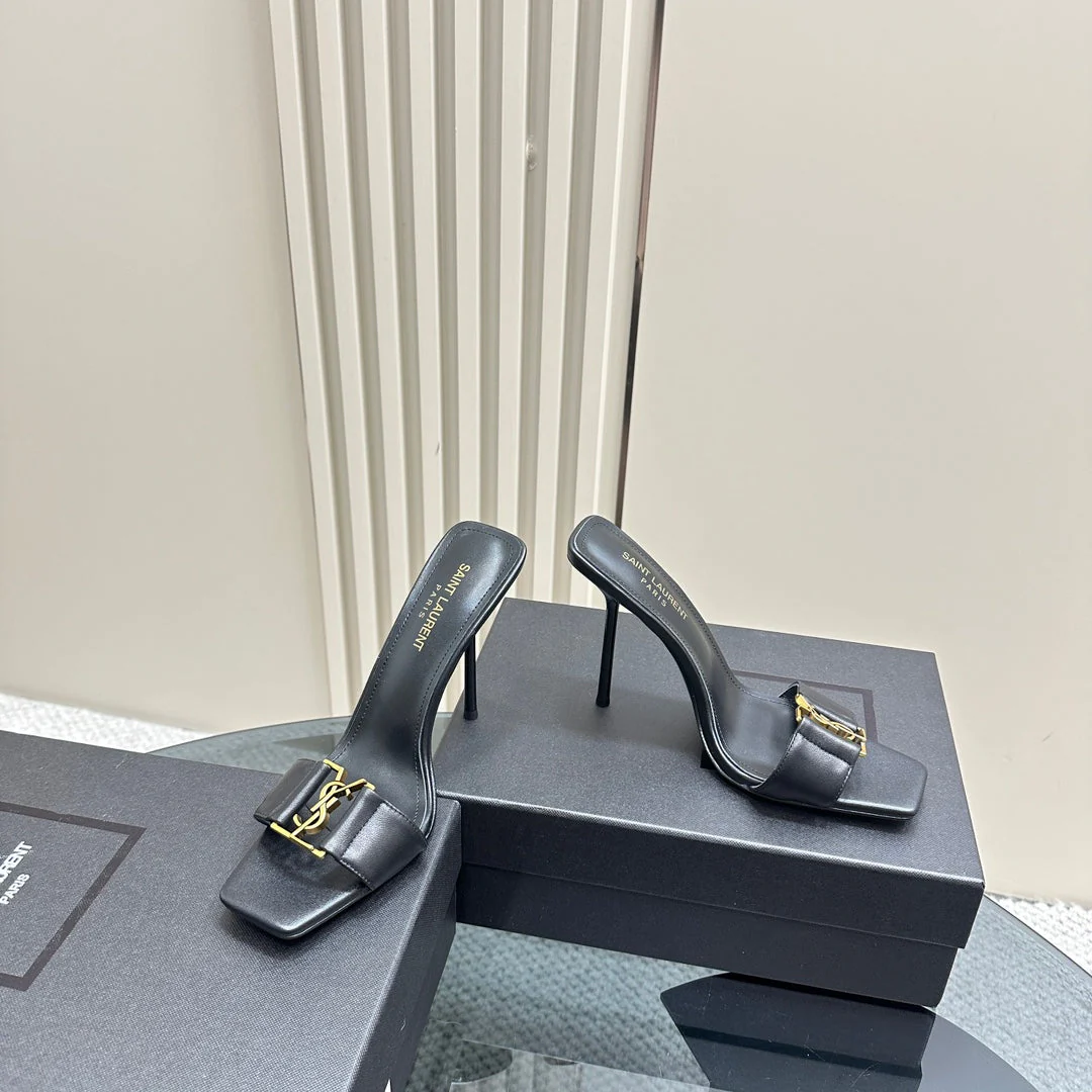 SL BABYLONE SLIDE PUMPS 115 BLACK CALFSKIN