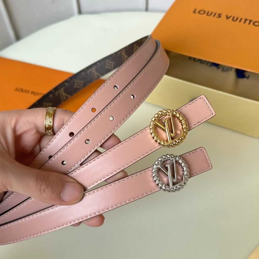 LV Circle Nautical 20mm Reversible Belt Silver Buckle Pink Brown Lambskin