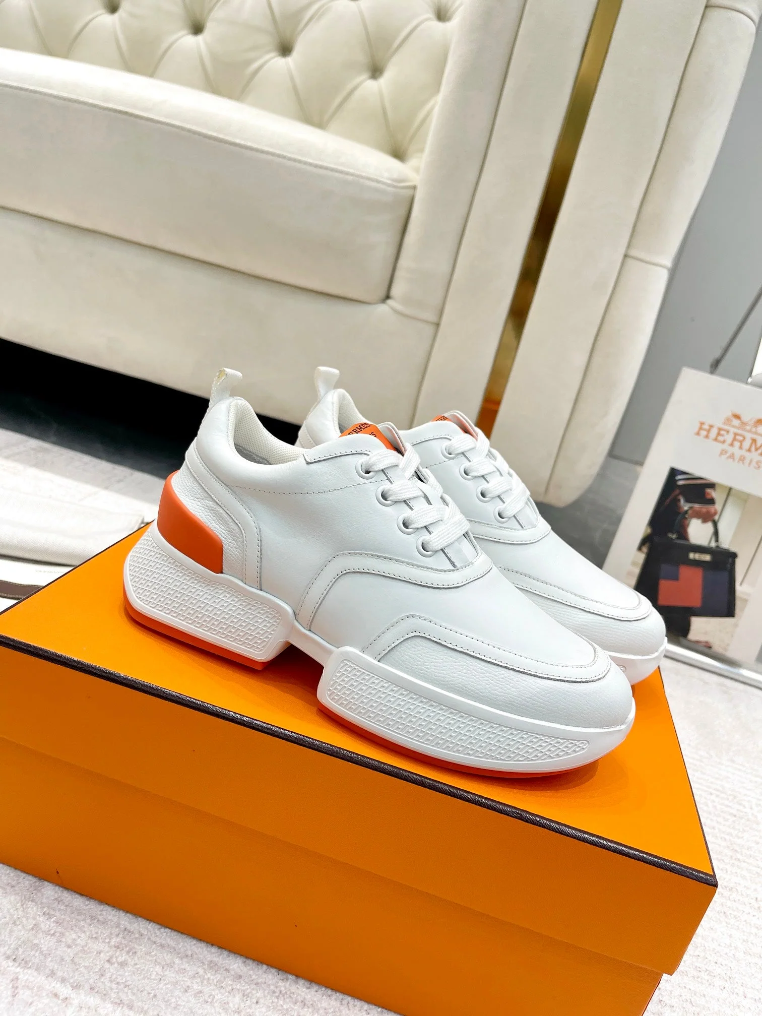 GIGA SNEAKER IN WHITE STITCHED MESH AND CALFSKIN
