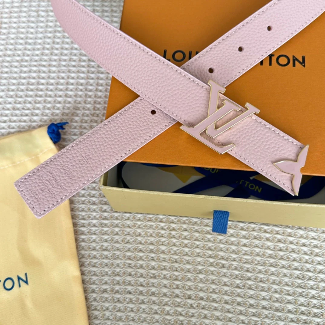Pretty LV 30mm Reversible Belt Pink Gold Buckle Pink Brown Leather