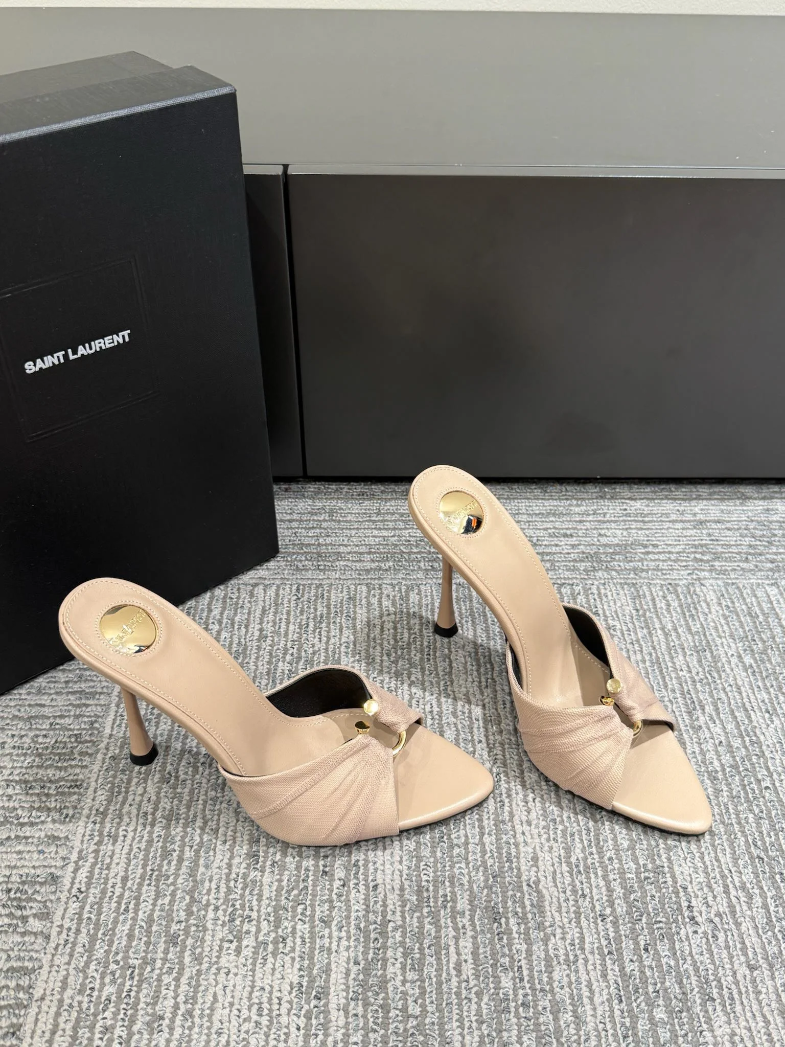 YSL HIGH HEEL 25S 100 MM IN BEIGE LAMBSKIN