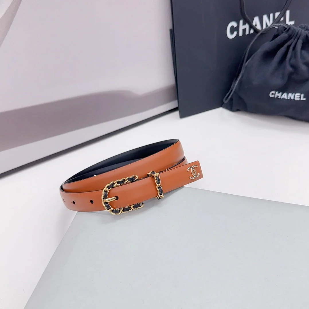 CC BELT 20 MM IN BRONZE BROWN MIX BLACK CALFSKIN GOLD HARDWARE