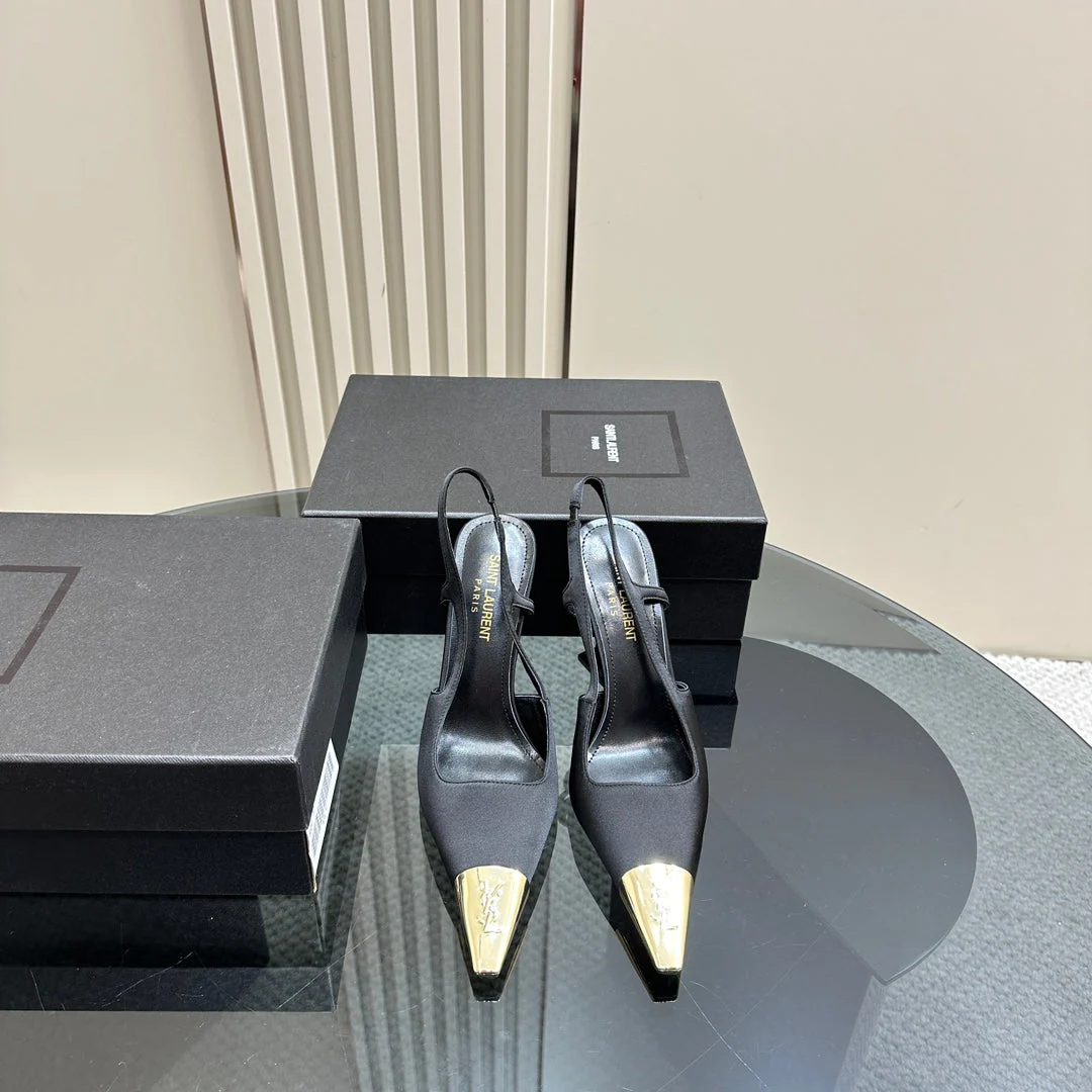 SL JEANNE SLINGBACK PUMPS BLACK SATIN