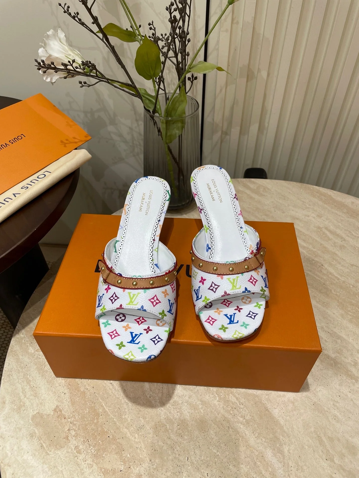 HIGH 5 CM MULES IN WHITE MONOGRAM LAMBSKIN