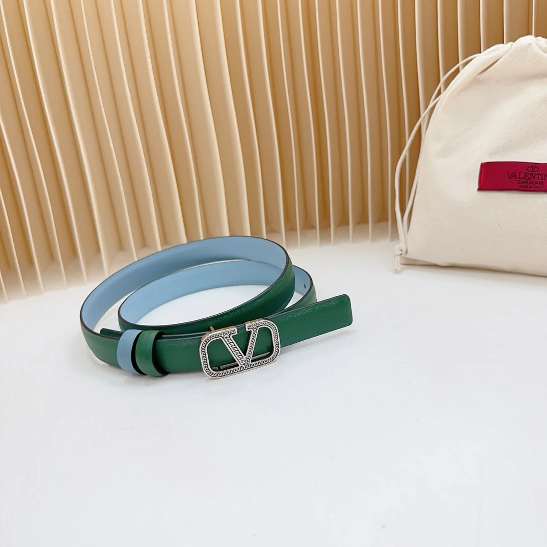 Vlogo Buckle Water Wave Silver Copper Glossy Dark Green Cloud Blue Leather 20mm Belt