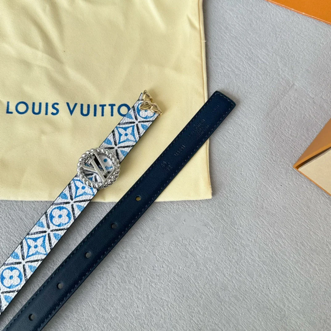 LV Circle Nautical 20mm Reversible Belt Silver Buckle Black White Blue Lambskin