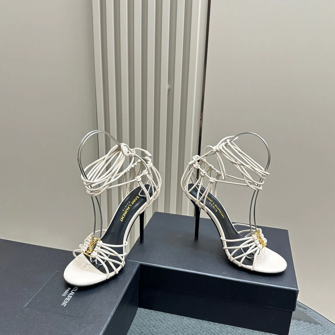 SL BABYLONE SANDALS 105 WHITE LAMBSKIN