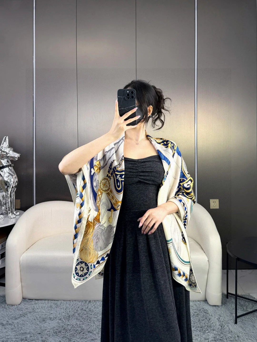 HERMES 25S SCARF 135 IN CASHMERE SILK 730649
