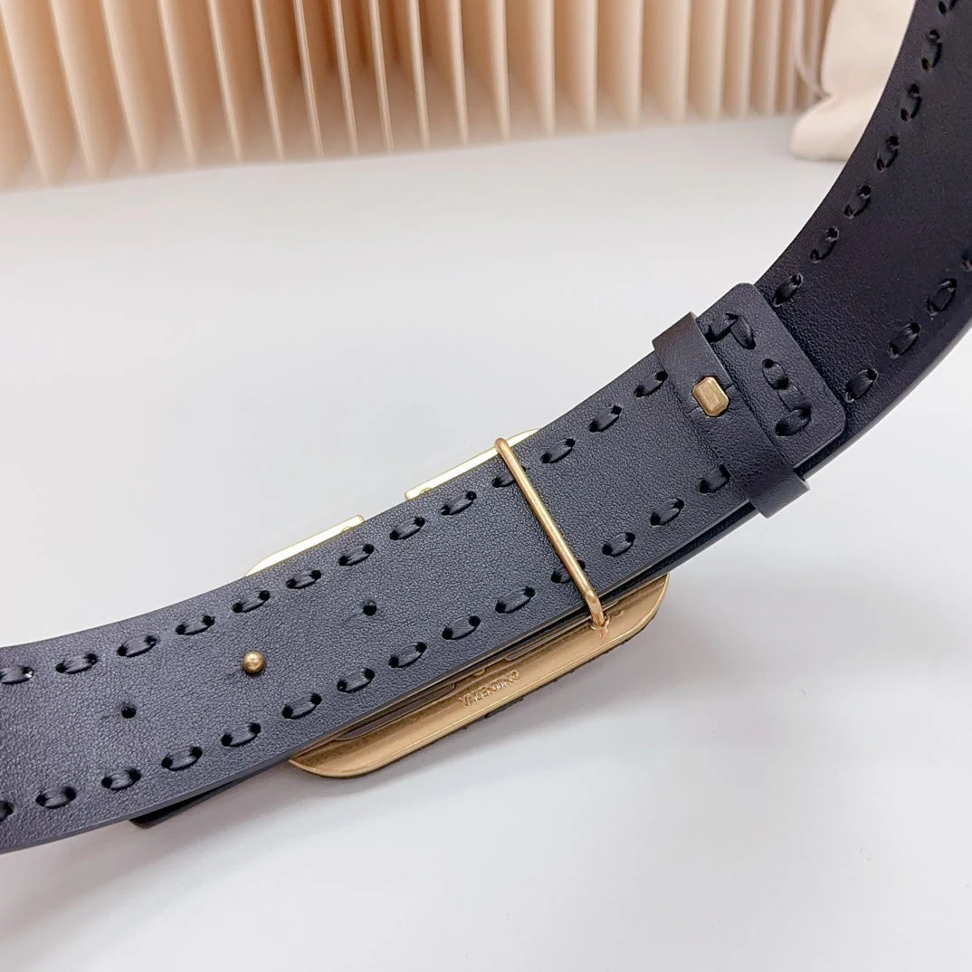 Vlogo Black Leather Buckle 40mm Black