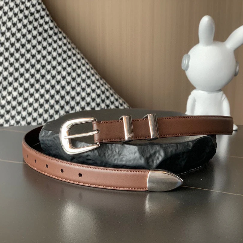 BELT 25MM MEDIUM WESTERN IN DARK BROWN CALFSKIN SILVER BUCKLE