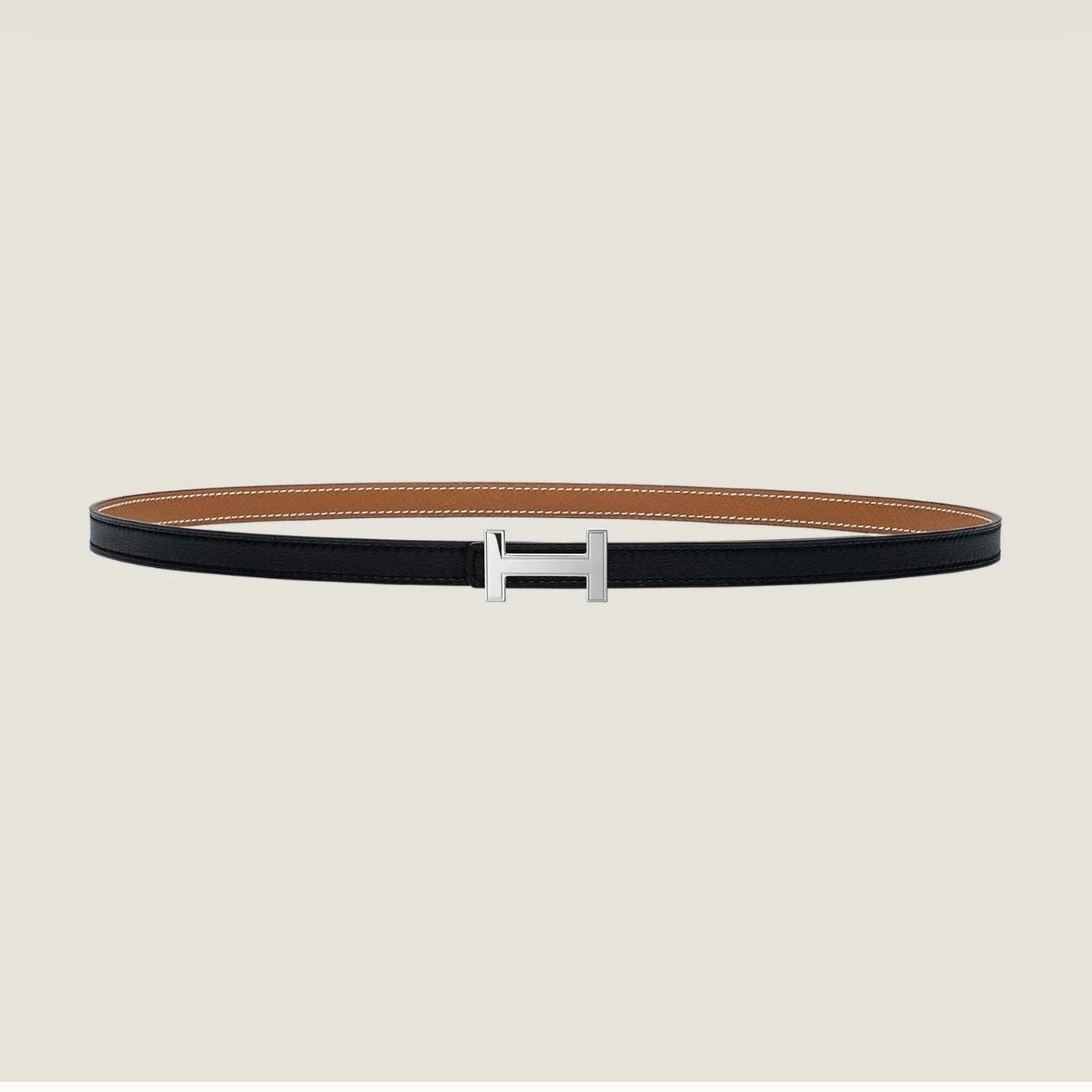 HM FOCUS BUCKLE & REVERSIBLE TAWNY BROWN AND BLACK LEATHER STRAP 13MM SILVER HARDWARE