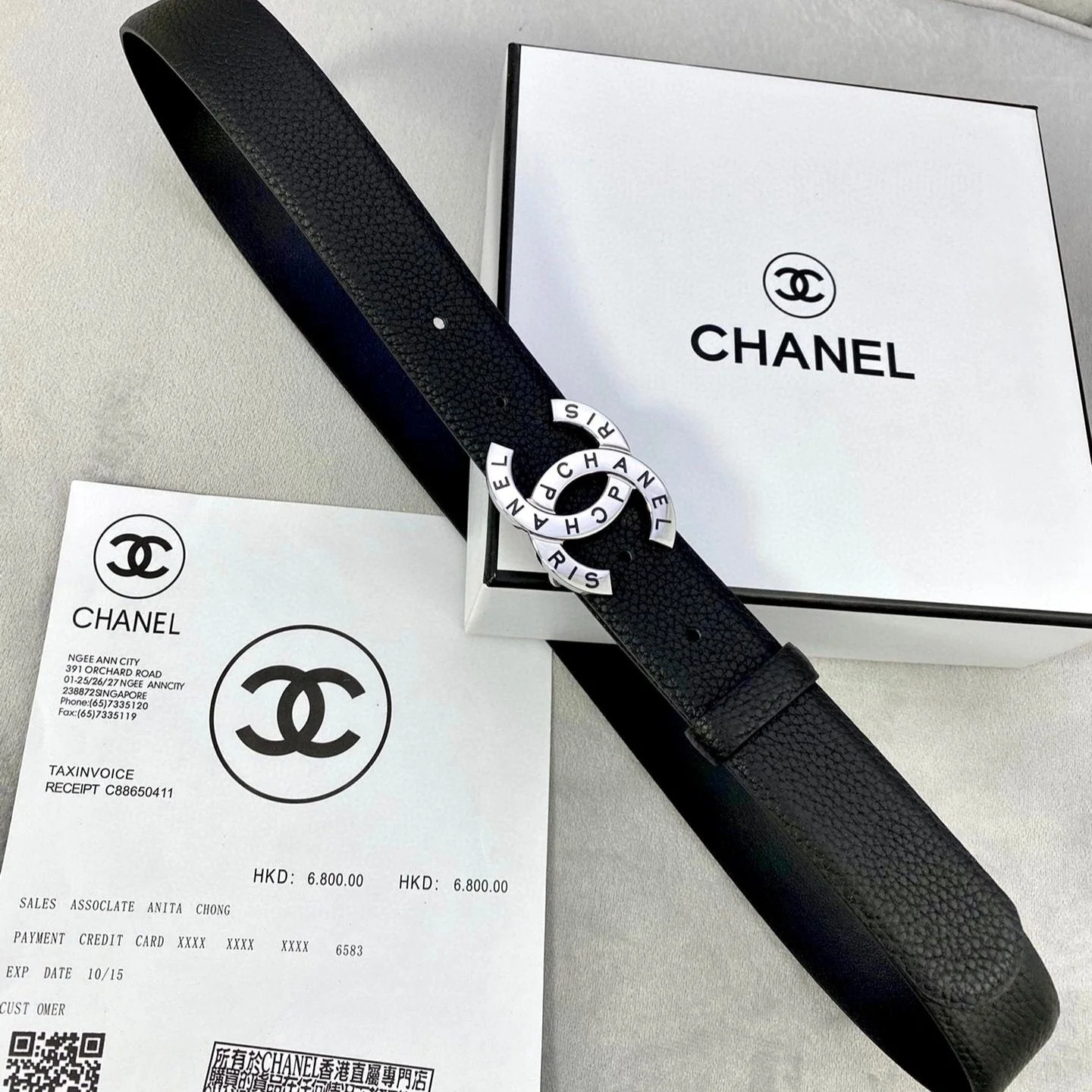 CC 30MM BELT IN BLACK SMOOTH CALFSKIN WITH SILVER HARDWARE