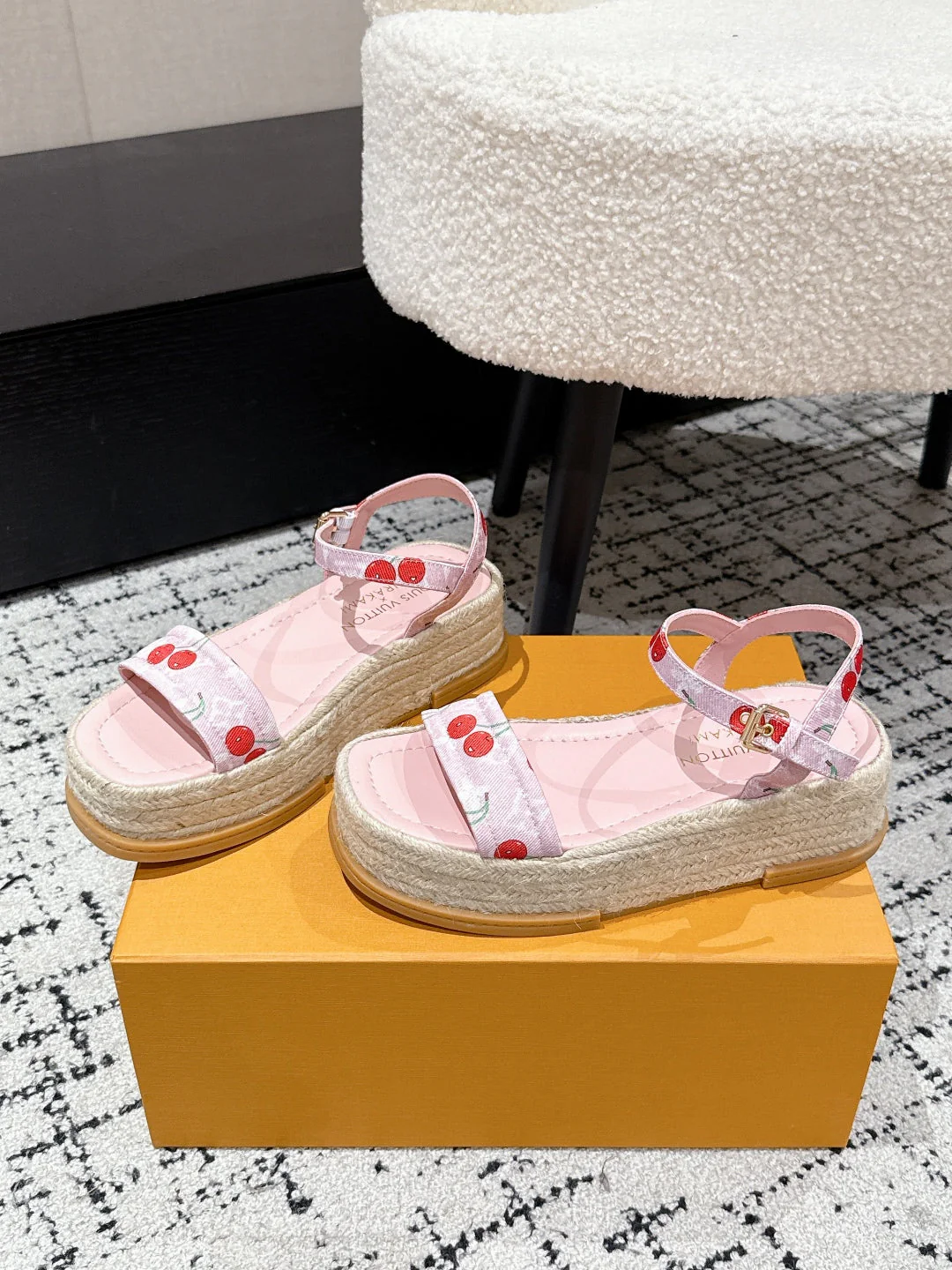 LV PLATFORM ESPADRILLE SANDALS 25S IN LIGHT PINK DENIM