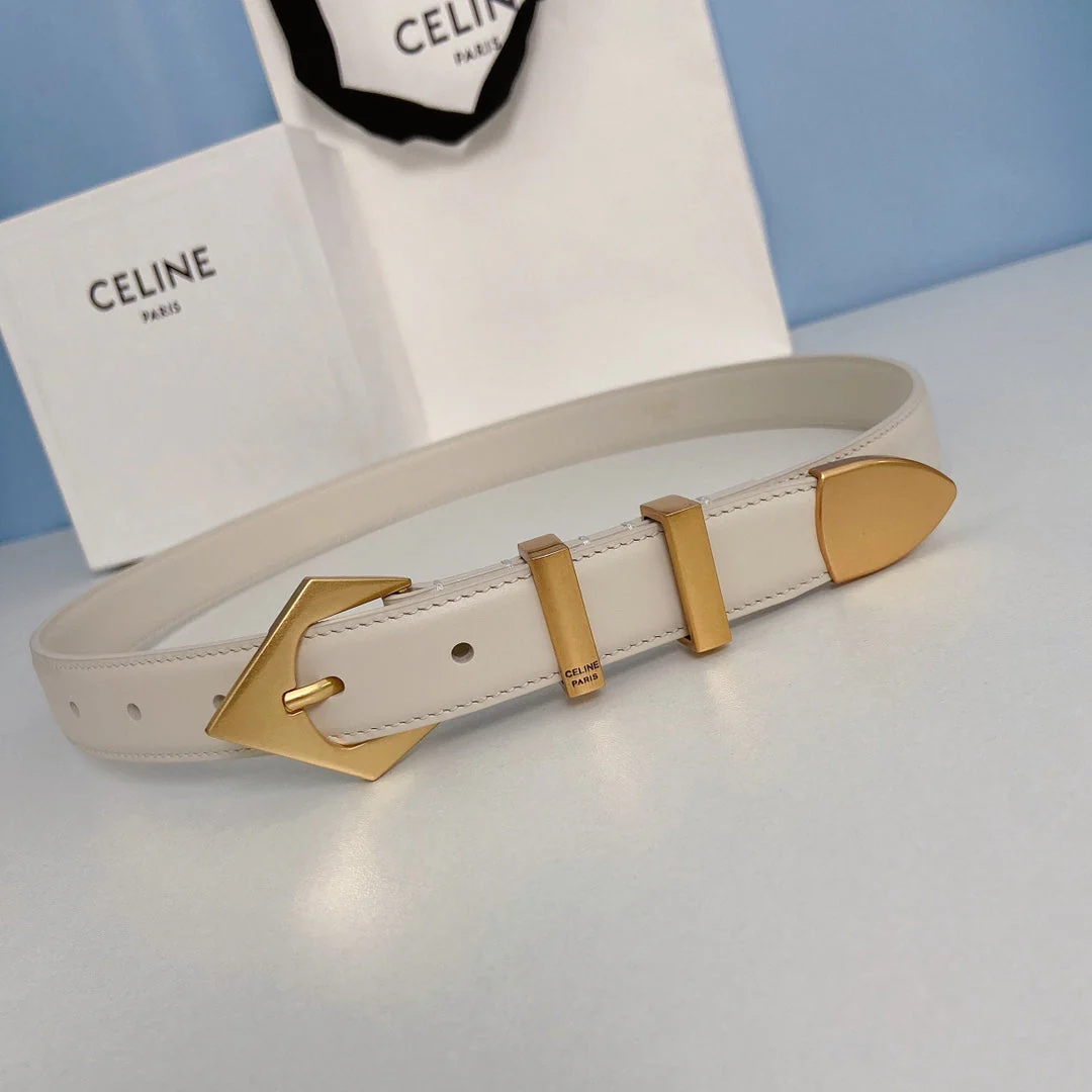 Medium Spike Belt 25mm White Calfskin Loop Gold Gold Finishing