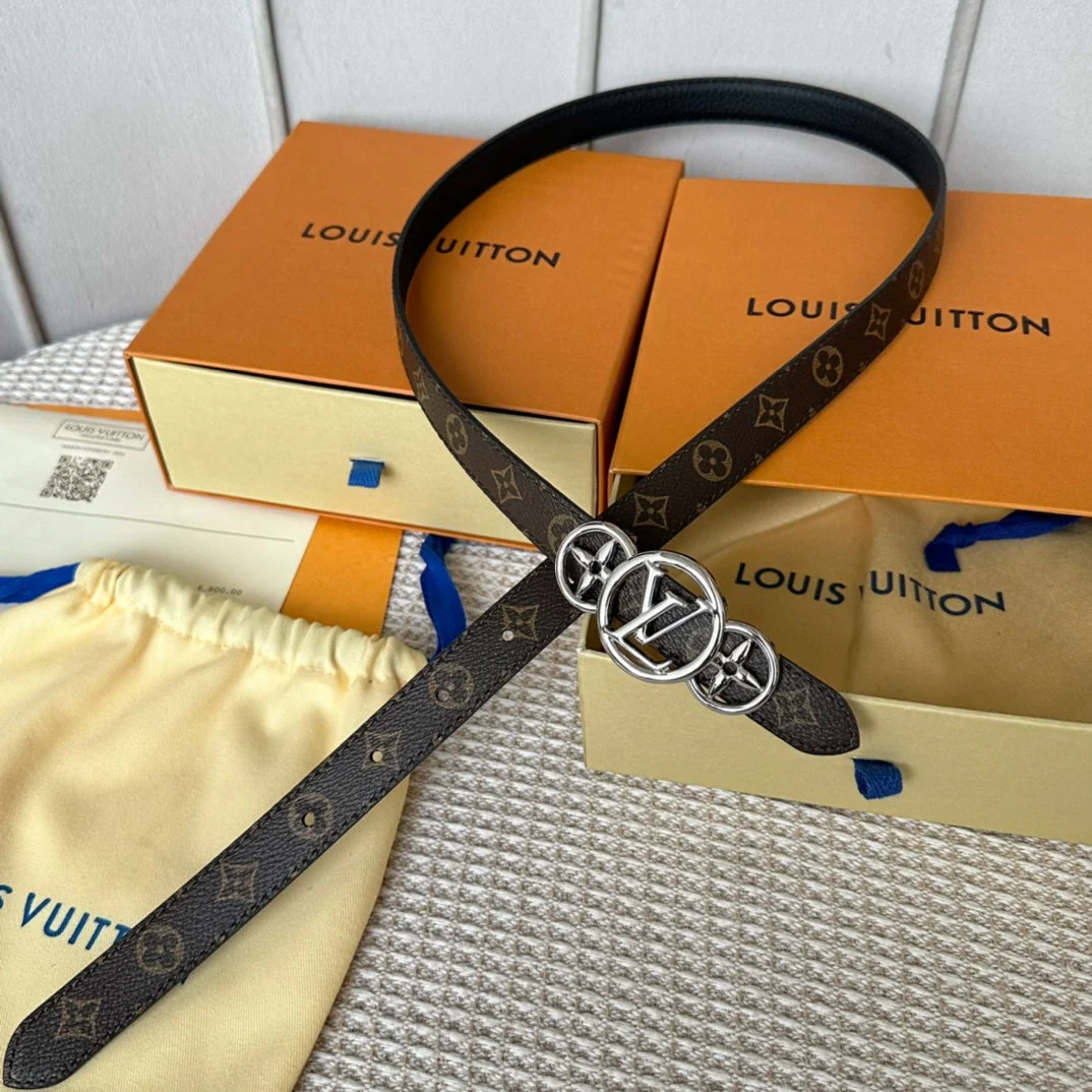 LV S-LOCK BELT 20 MM TAUPE BROWN MONOGRAM AND BLACK CALFSKIN SILVER HARDWARE