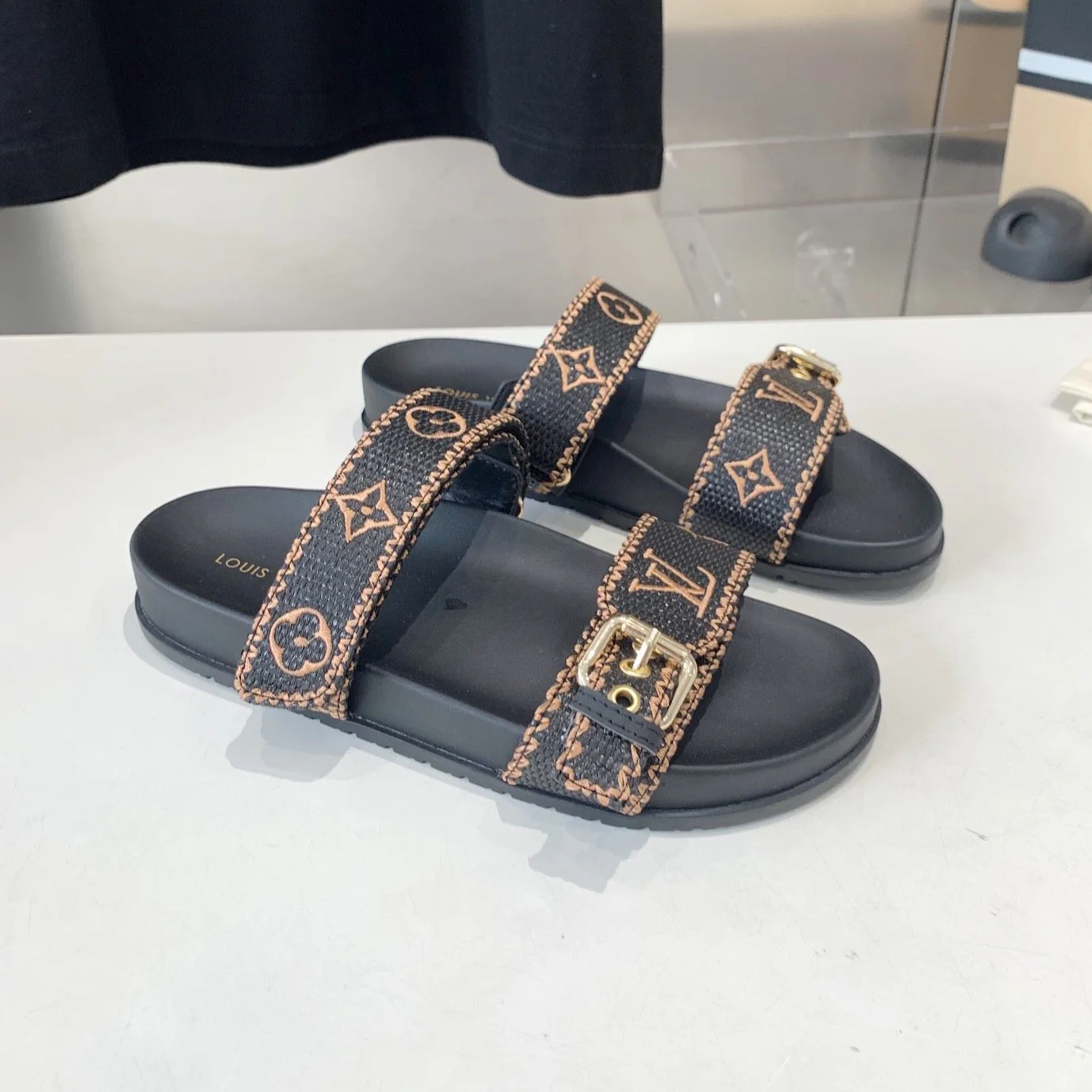 LV WOMEN SUNSET DAD SANDAL IN BLACK MONOGRAM FABRIC MULE