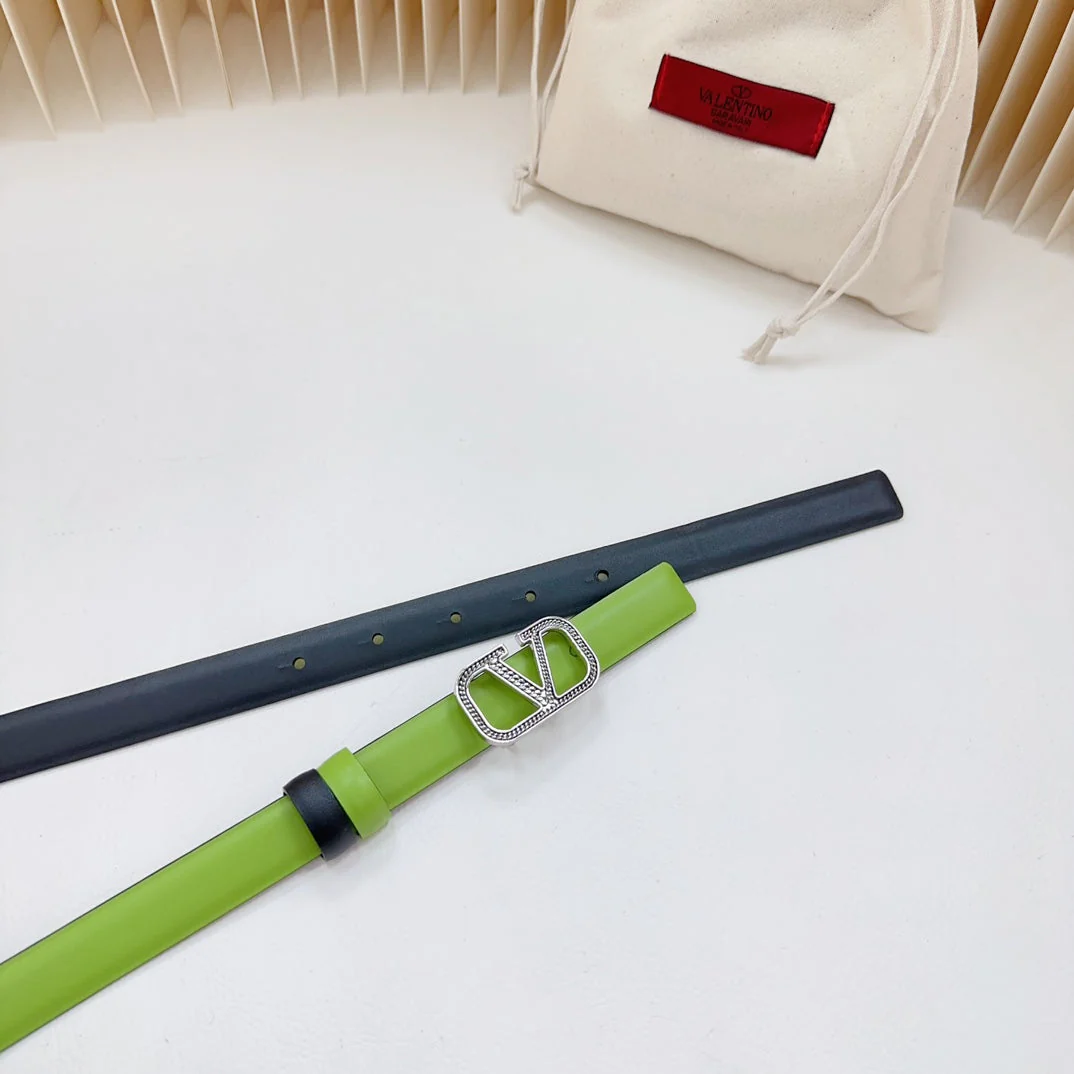 Vlogo Buckle Water Wave Silver Copper Glossy Green Black Leather 20mm Belt