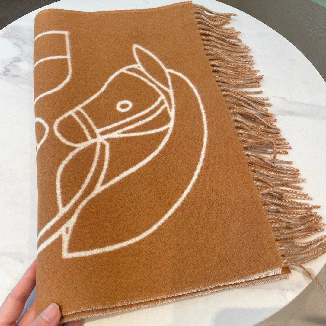 CASAQUE ENTRELACS EQUESTRES 190 CM SCARF IN COPPER BROWN CASHMERE