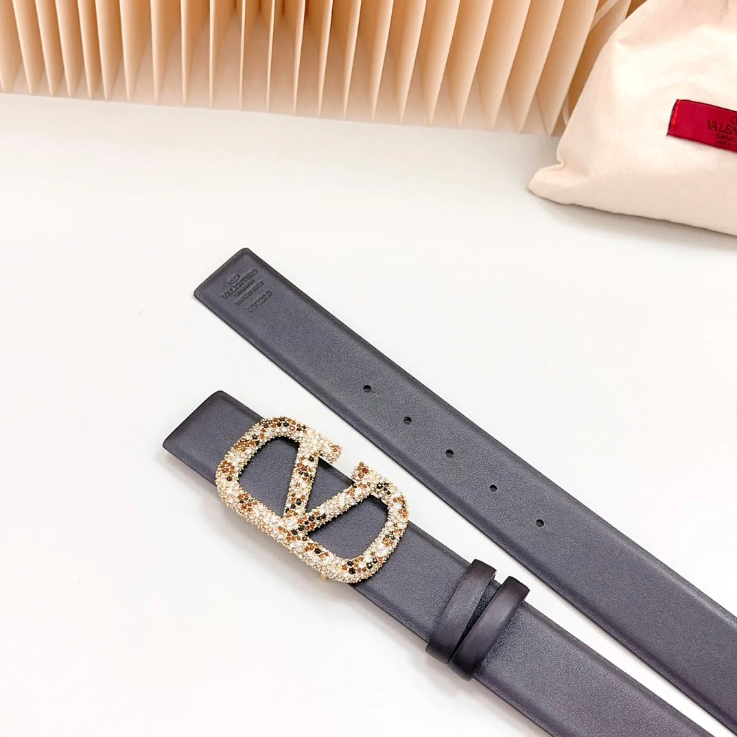 Vlogo Brown Black White Stone Gold Buckle Belt 40mm Black Leather
