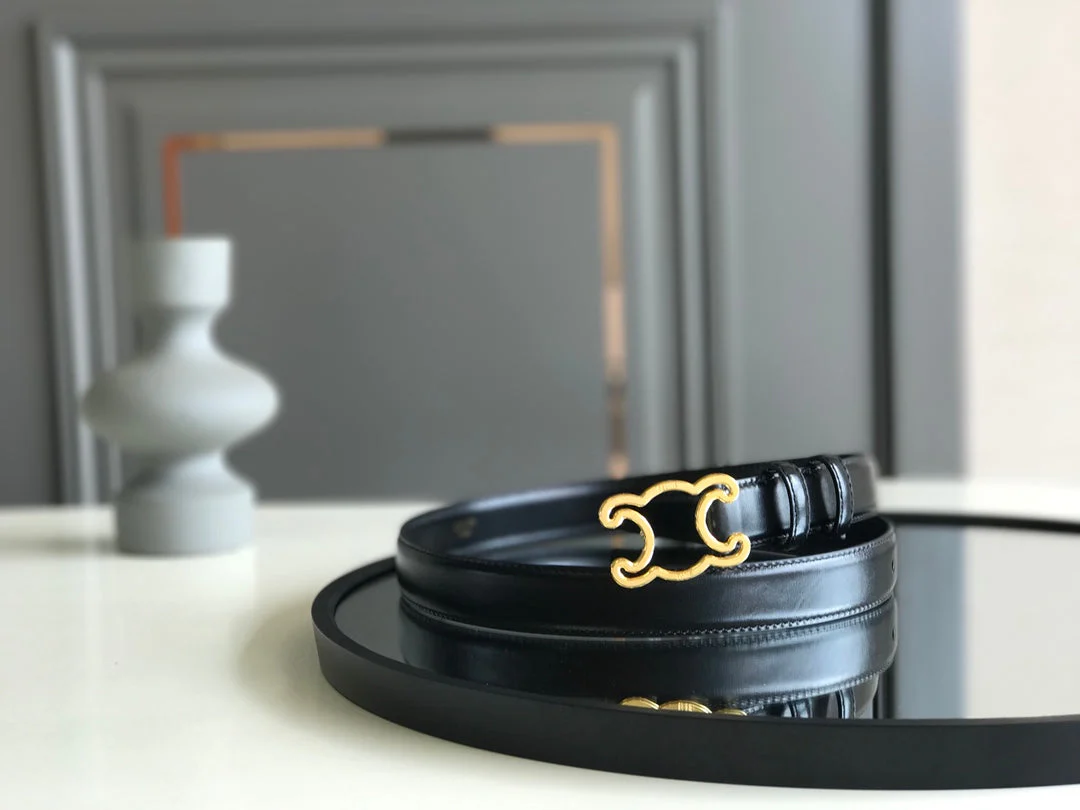 CELINE 25S BELT TRIOMPHE 25MM IN BLACK GLOSSY CALFSKIN 559675