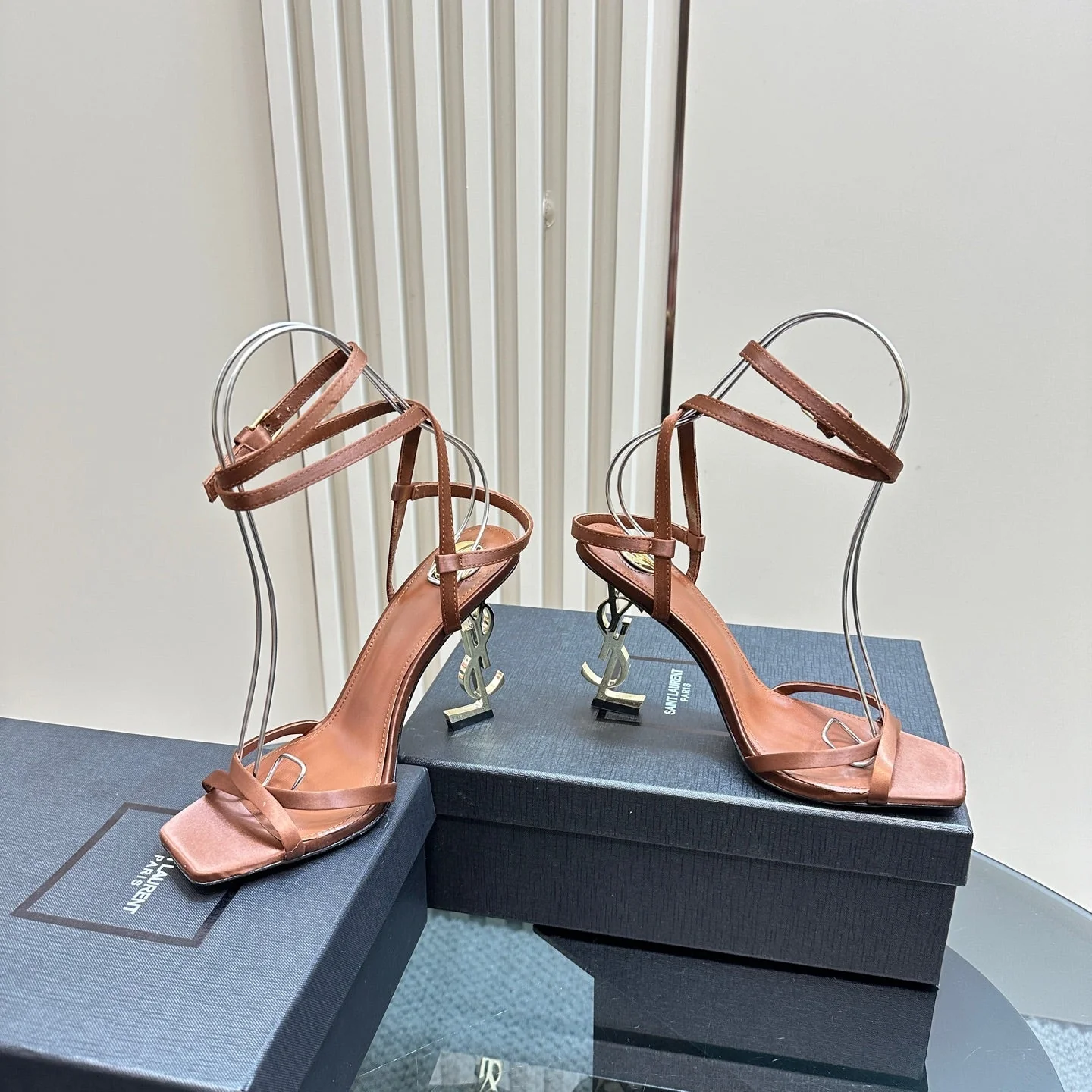 OPYUM HIGH SANDALS IN BROWN SILK
