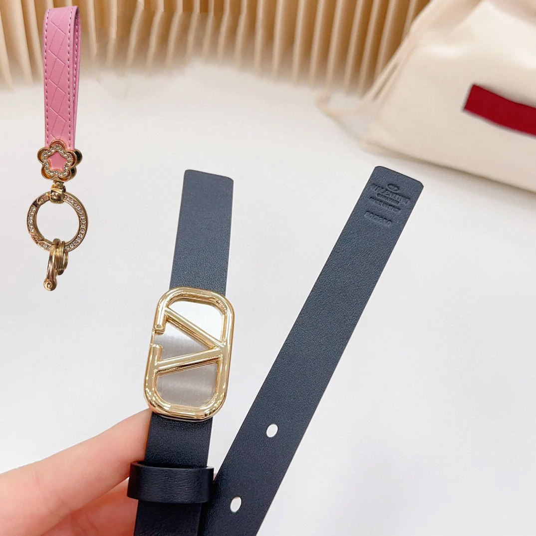 Gold Vlogo and Silver Hardware Buckle Black Calfskin 20mm