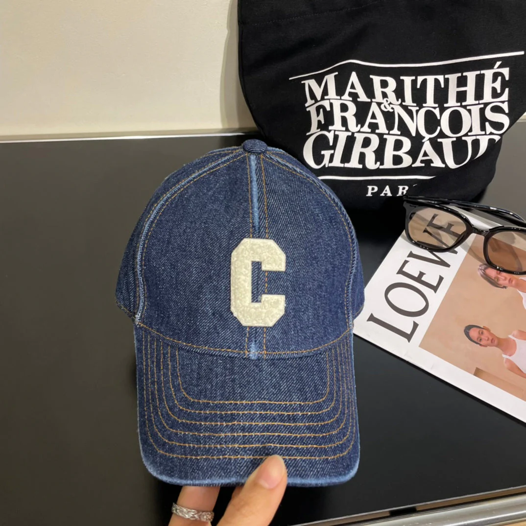 CELINE 25S BASEBALL CAP IN DENIM BLUE EMBROIDERED C LOGO
