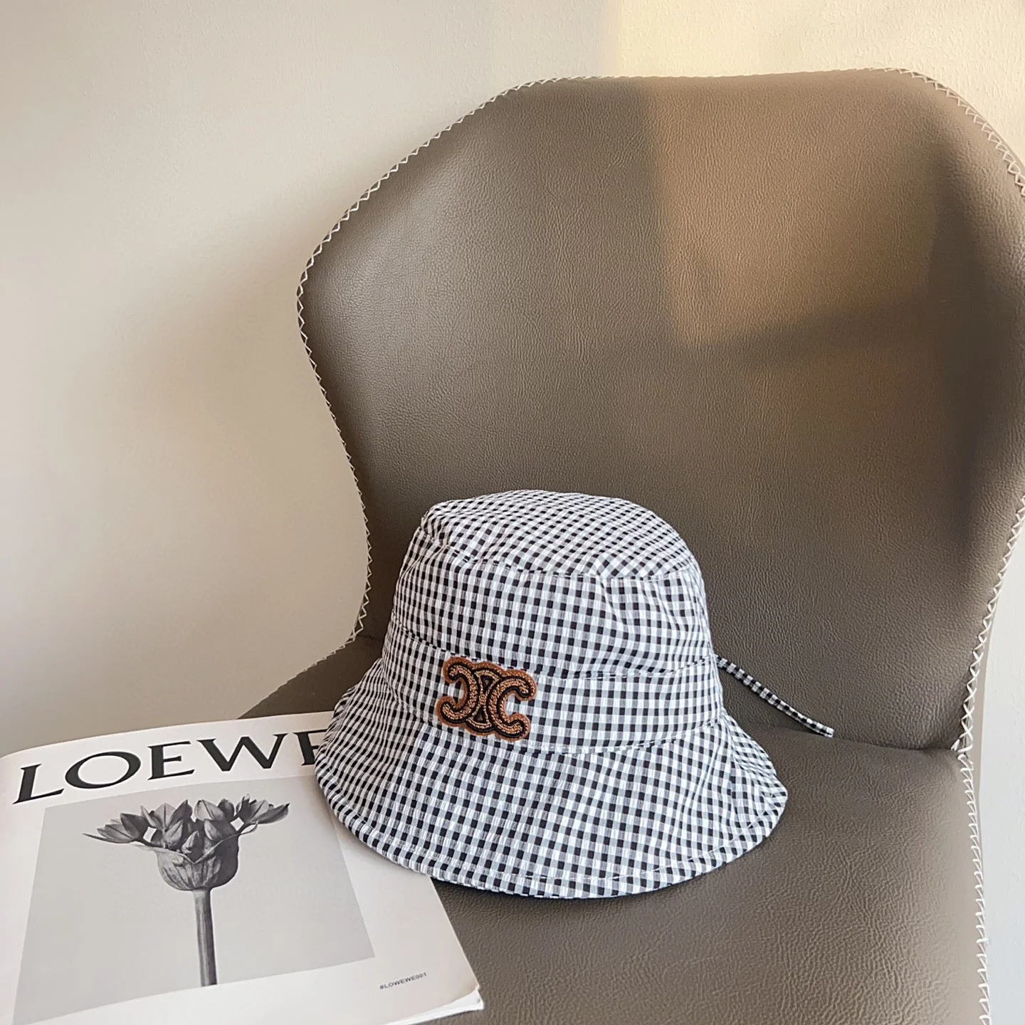 BUCKET HAT MODEL 652077 IN BLACK & WHITE GINGHAM FABRIC