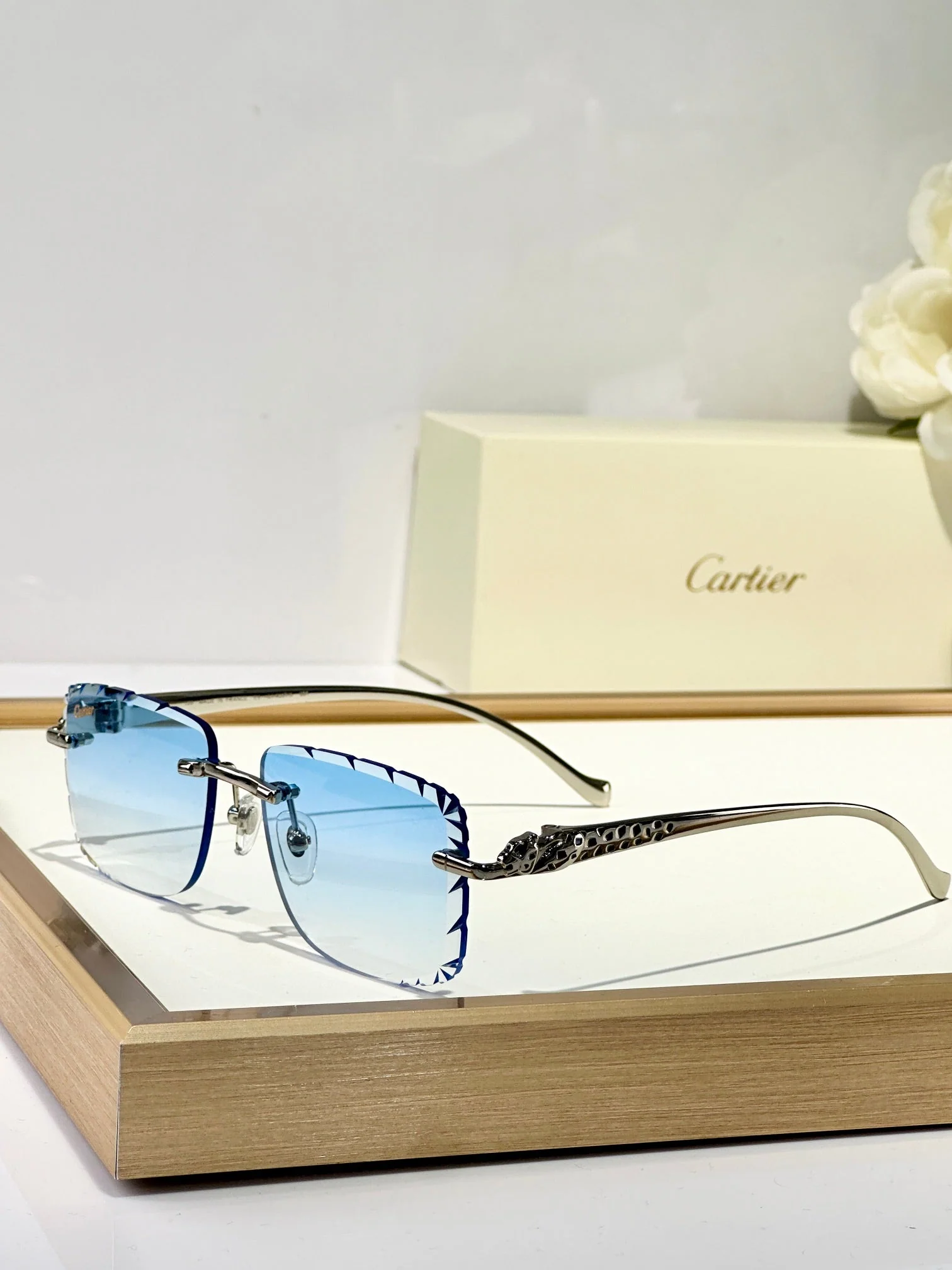 PANTHÈRE RIMLESS SQUARE FRAME SUNGLASSES 580908 IN METAL