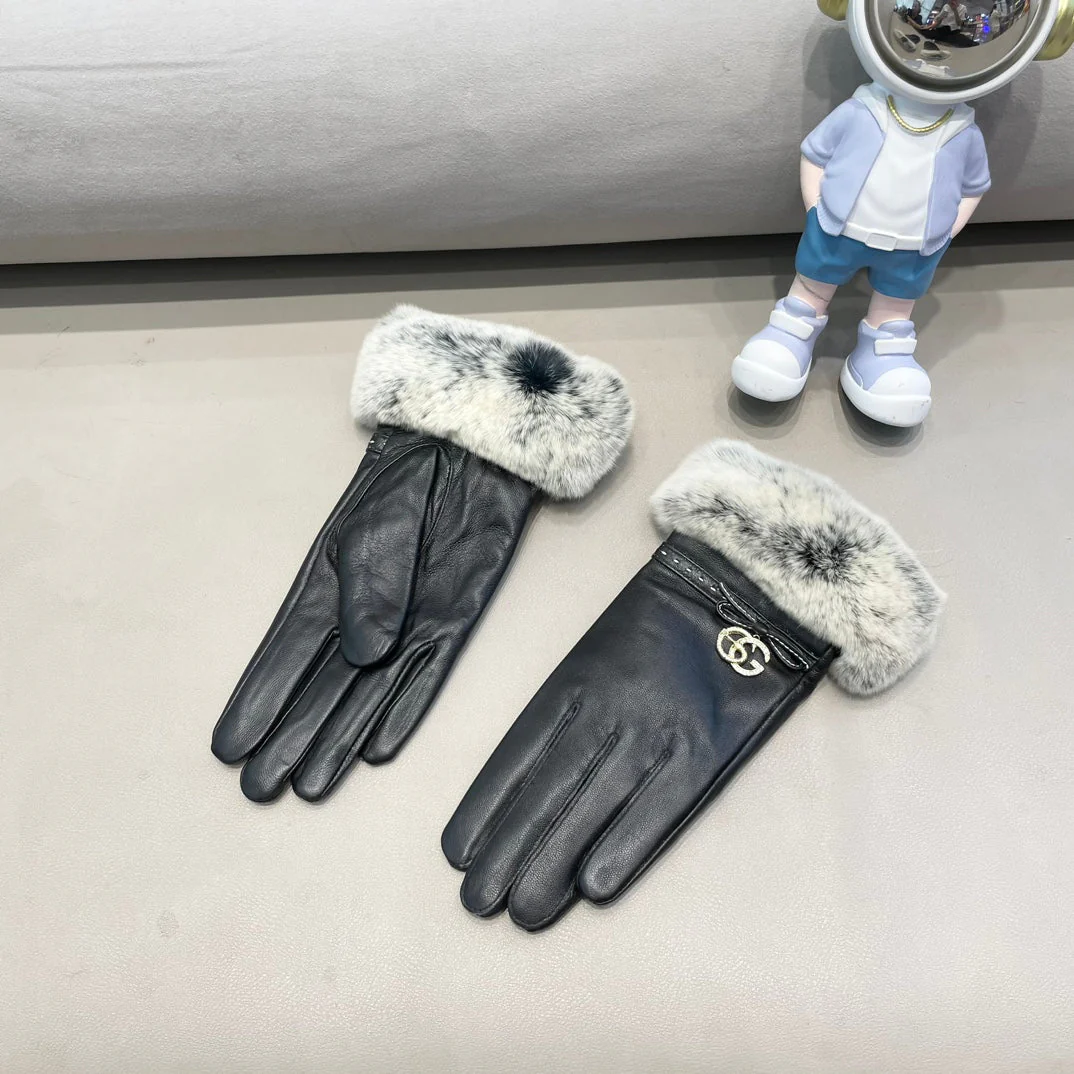 FUR-TRIMMED LAMBSKIN GLOVES BLACK WITH BOW 456265