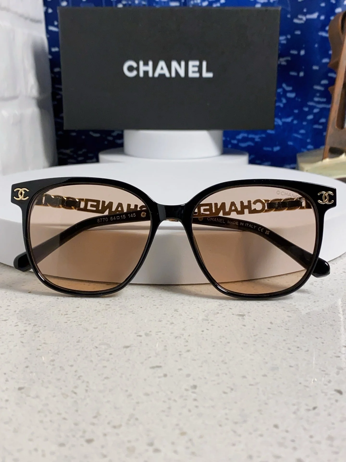 SQUARE SUNGLASSES 632028 IN BLACK ACETATE LIGHT BROWN LENSES