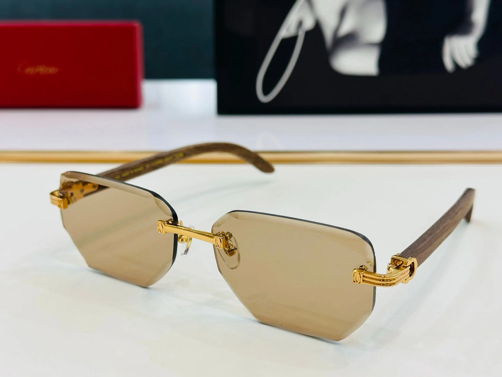 PREMIÈRE RECTANGULAR FRAME SUNGLASSES CT0620S IN METAL AND WOODEN