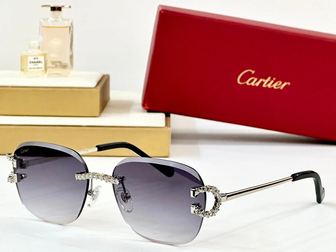 CRYSTAL STUDDED RIMLESS SQUARE FRAME SUNGLASSES CT0604S IN METAL