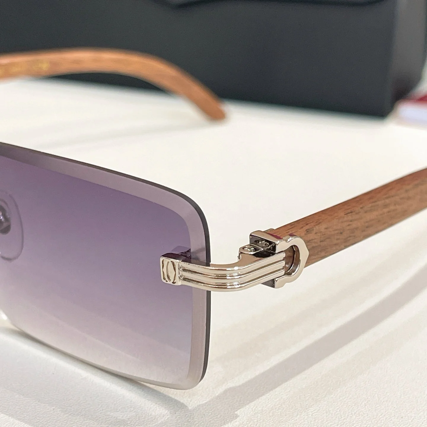 C DE RIMLESS RECTANGULAR FRAME SUNGLASSES CT0619S IN METAL AND WOODEN