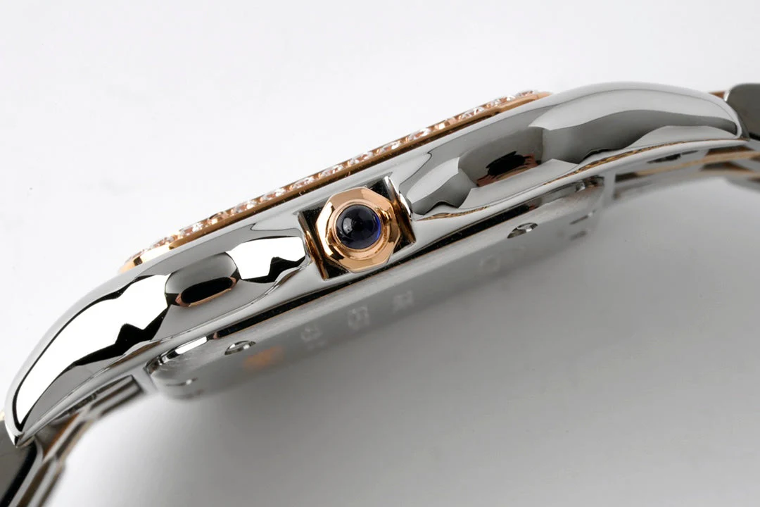 PANTHERE 27MM PINK GOLD SILVER CASE DIAMOND BEZEL WHITE DIAL
