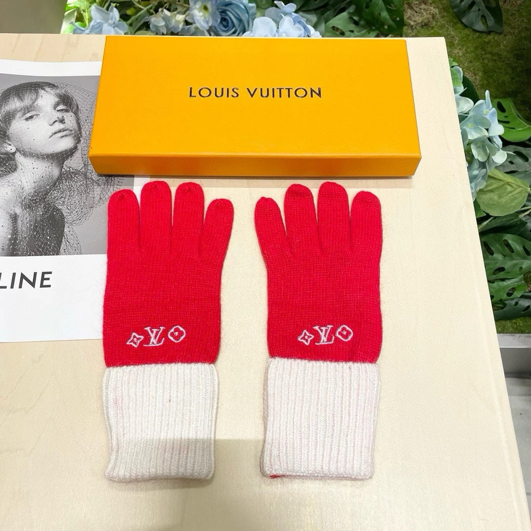 GLOVES IN CHERRY RED MIX WHITE WOOL 458551