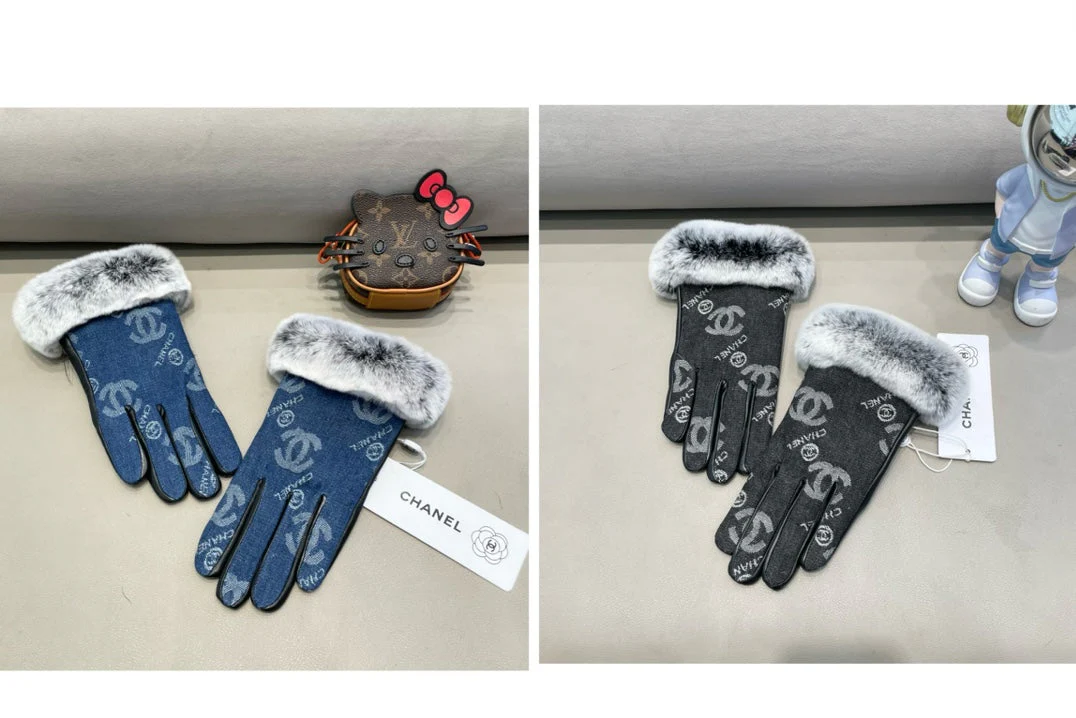 GLOVES IN BLACK DENIM AND CALFSKIN 463797