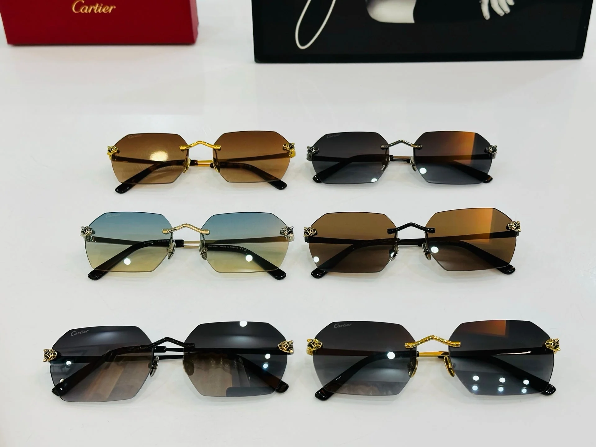 PANTHÈRE RIMLESS GEOMETRIC FRAME SUNGLASSES CT0504S IN METAL