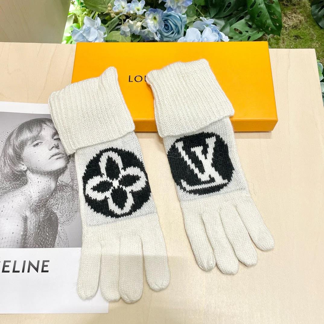 LV GLOVES IN WHITE MIX BLACK WOOL 464989