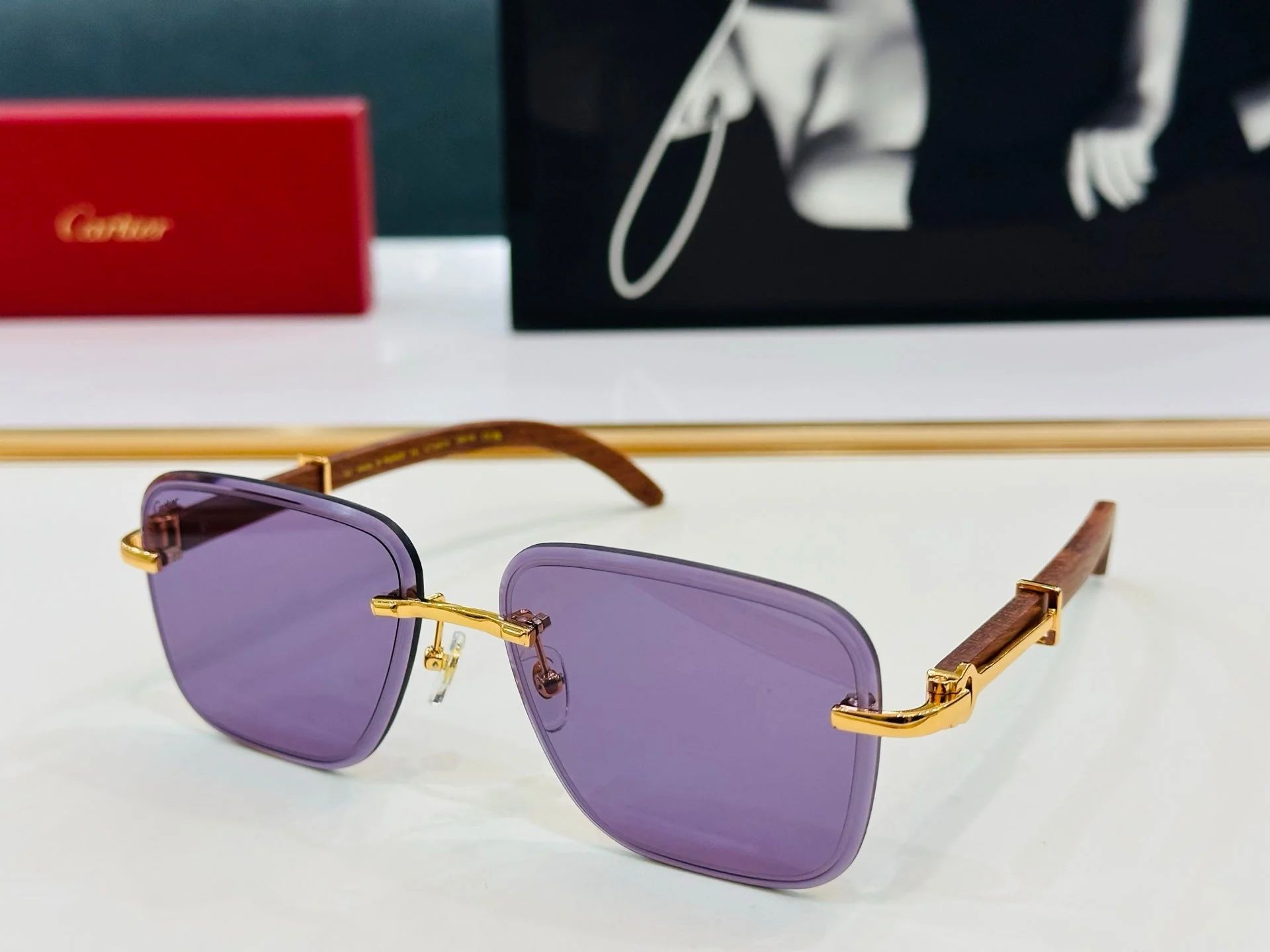 C DE RIMLESS RECTANGULAR FRAME SUNGLASSES CT0607S IN METAL AND WOODEN