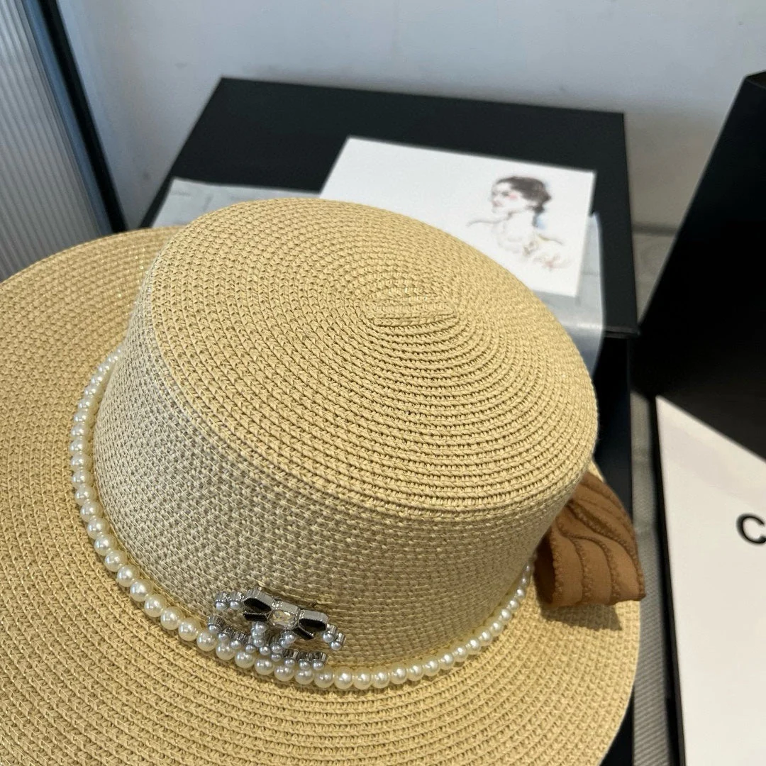 FLAT STRAW HAT WITH BOW BROWN 673922