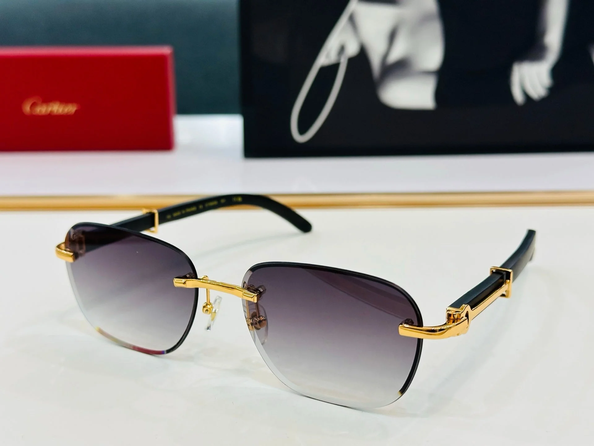 C DE RIMLESS SQUARE FRAME SUNGLASSES CT0605S IN METAL AND WOODEN